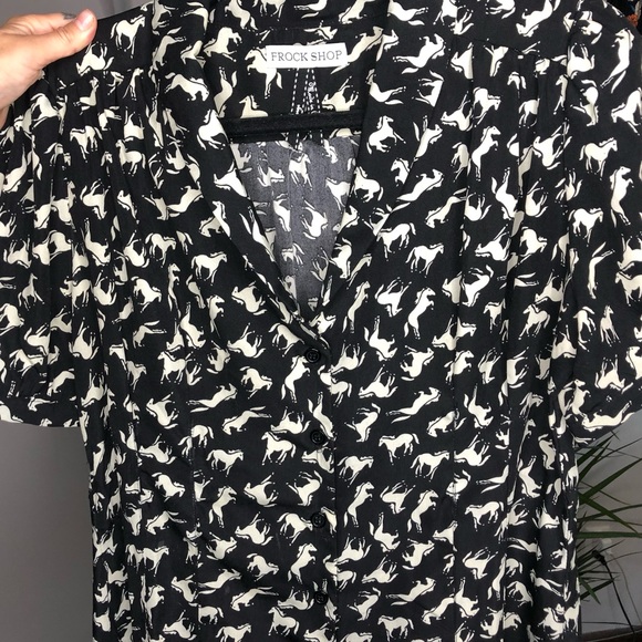 Printed Button Down Collared Midi Dress - Black - Picture 3 of 3